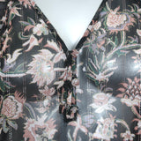 Veronica Beard Blouse Zanita Black Metallic Floral Print Ruffled Chiffon Size 4