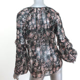 Veronica Beard Blouse Zanita Black Metallic Floral Print Ruffled Chiffon Size 4