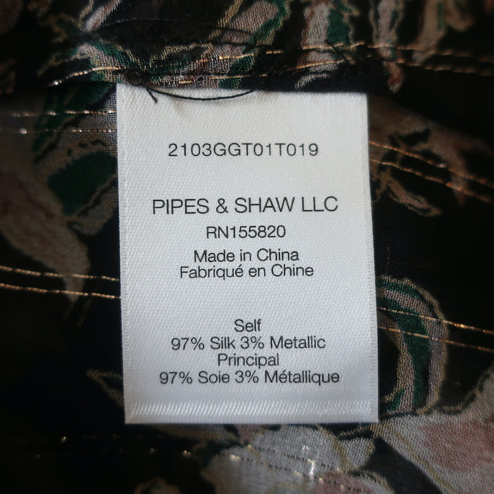 Veronica Beard Blouse Zanita Black Metallic Floral Print Ruffled Chiffon Size 4
