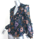 Veronica Beard Blouse Abra Metallic Floral Print Ruffled Chiffon Size 4