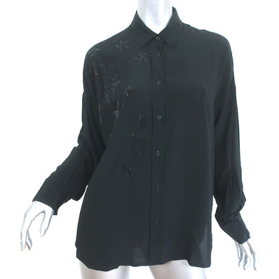 Zadig & Voltaire Rhinestone Stars Shirt Tamara Strass Black Crepe Size Small