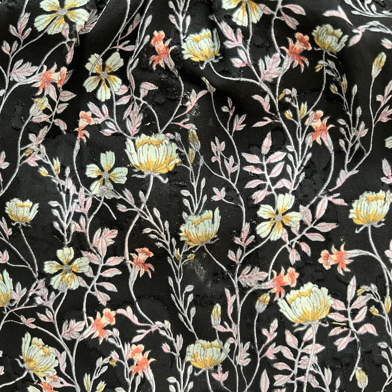 Rebecca Taylor High Neck Top Black Floral Print Size 2 Long Sleeve Blouse