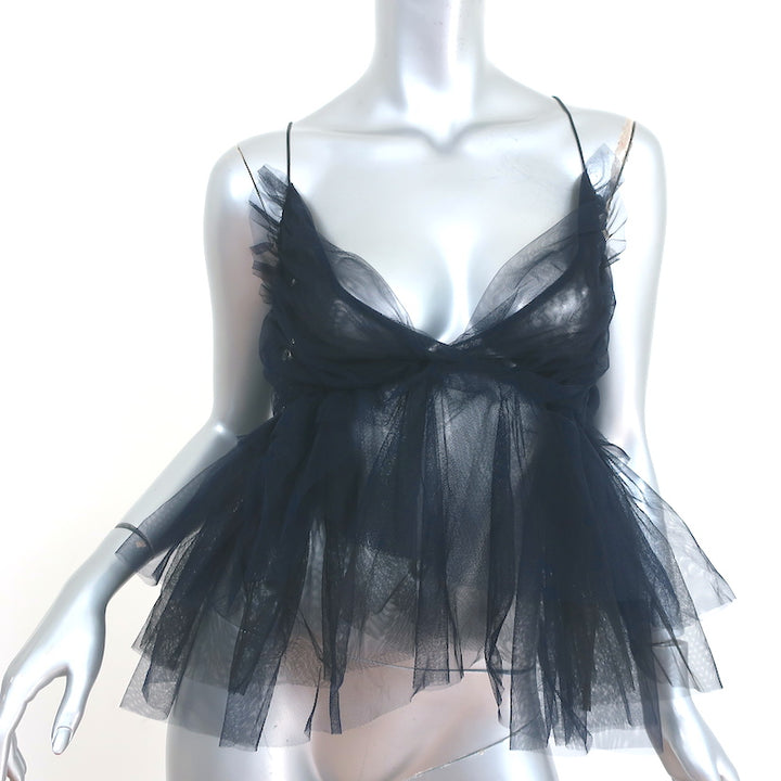 Forte Forte Tulle Peplum Top Navy Size 0 Crisscross-Back Tank NEW