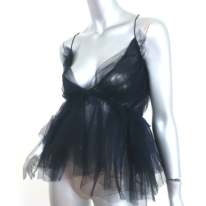 Forte Forte Tulle Peplum Top Navy Size 0 Crisscross-Back Tank NEW