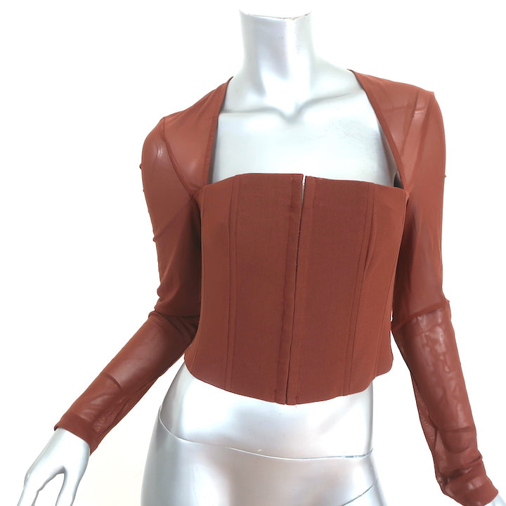 With Jean Al Corset Top Chocolate Mesh Size Medium Long Sleeve