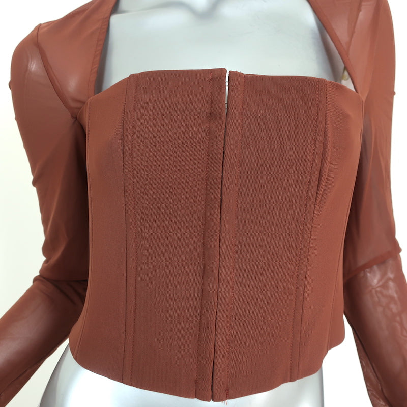 With Jean Al Corset Top Chocolate Mesh Size Medium Long Sleeve