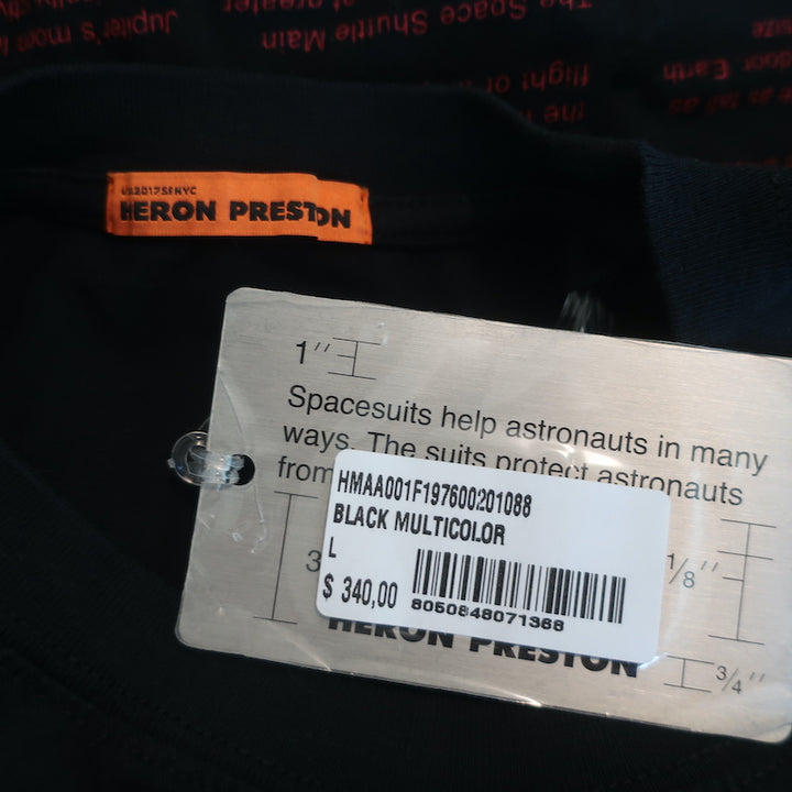 Heron Preston NASA Facts T-Shirt Black Size Large Short Sleeve Tee NEW