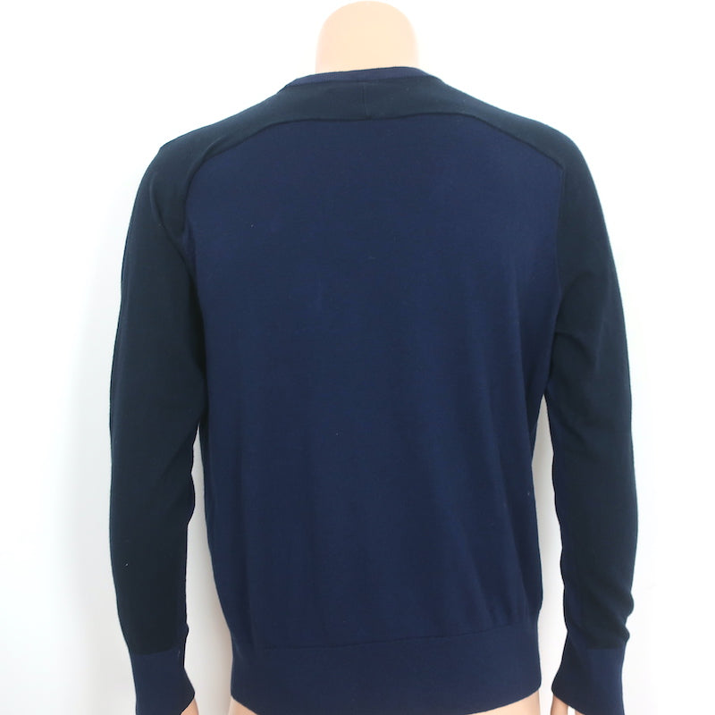 Rag &amp; Bone Paneled Crewneck Sweater Barrow Navy Cotton-Silk Size Large