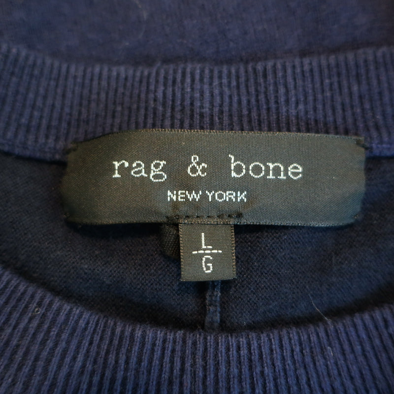 Rag &amp; Bone Paneled Crewneck Sweater Barrow Navy Cotton-Silk Size Large