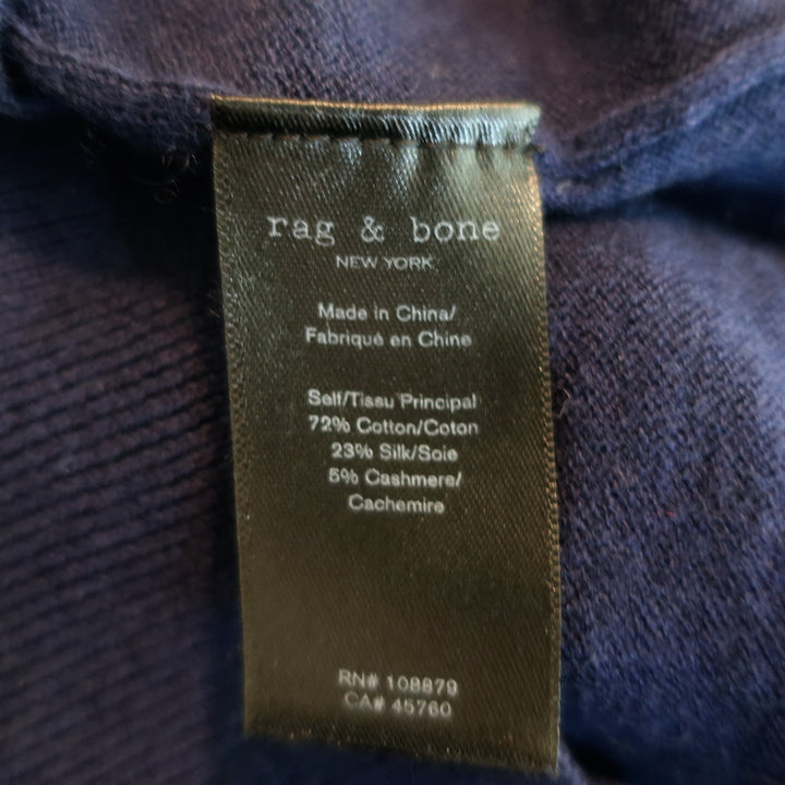 Rag &amp; Bone Paneled Crewneck Sweater Barrow Navy Cotton-Silk Size Large