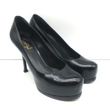Saint Laurent Tribtoo Platform Pumps Black Grained Leather Size 36.5