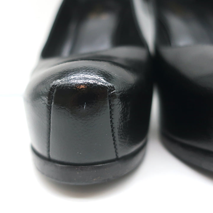 Saint Laurent Tribtoo Platform Pumps Black Grained Leather Size 36.5