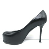 Saint Laurent Tribtoo Platform Pumps Black Grained Leather Size 36.5