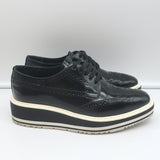 Prada Wingtip Brogue Platform Sneakers Black Spazzolato Leather Size 36.5