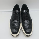Prada Wingtip Brogue Platform Sneakers Black Spazzolato Leather Size 36.5