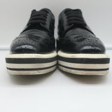 Prada Wingtip Brogue Platform Sneakers Black Spazzolato Leather Size 36.5