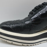 Prada Wingtip Brogue Platform Sneakers Black Spazzolato Leather Size 36.5