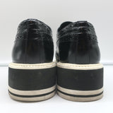 Prada Wingtip Brogue Platform Sneakers Black Spazzolato Leather Size 36.5