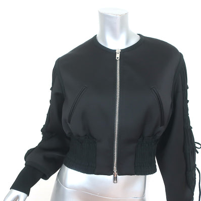 3.1 Phillip Lim Gathered-Sleeve Bomber Jacket Black Satin Size 0
