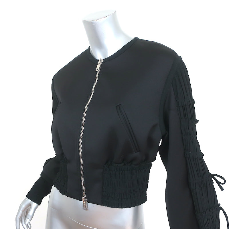 3.1 Phillip Lim Gathered-Sleeve Bomber Jacket Black Satin Size 0