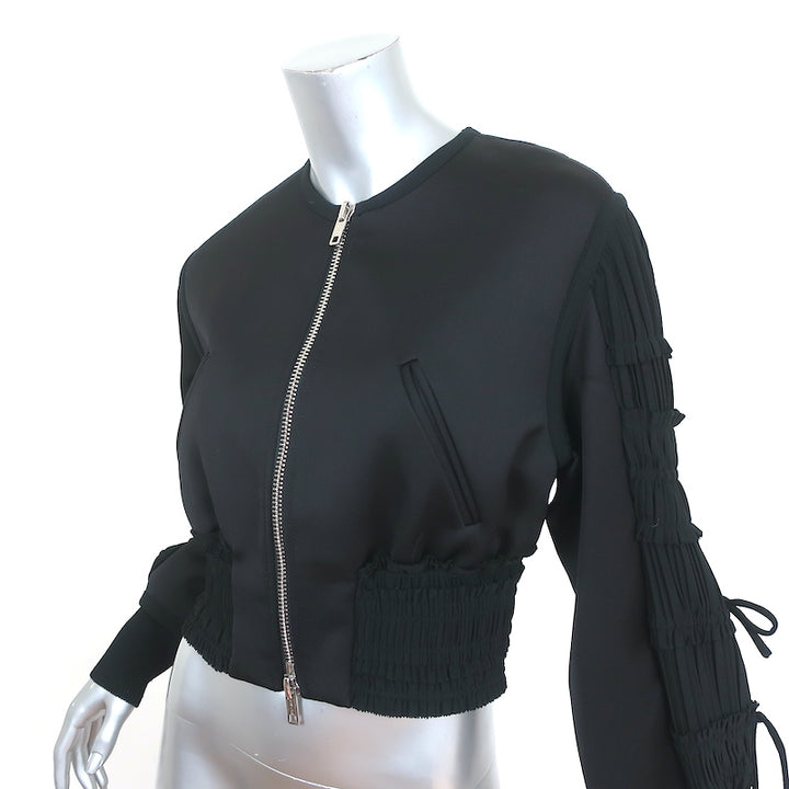 3.1 Phillip Lim Gathered-Sleeve Bomber Jacket Black Satin Size 0
