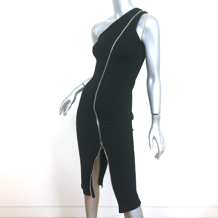 Givenchy One Shoulder Zipper-Detail Dress Black Stretch Jersey Size 36 NEW