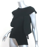 NU London Black Label Asymmetric Pleated Top Black Size 0 Cap Sleeve Blouse