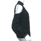 Intermix Cold Shoulder Blouse Renata Black Striped Velvet Size 2 Long Sleeve Top