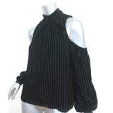 Intermix Cold Shoulder Blouse Renata Black Striped Velvet Size 2 Long Sleeve Top