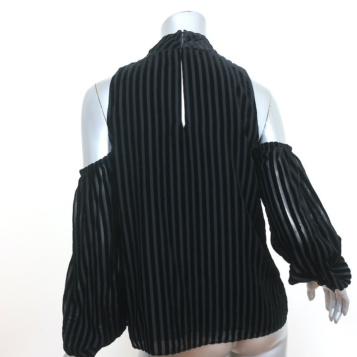 Intermix Cold Shoulder Blouse Renata Black Striped Velvet Size 2 Long Sleeve Top