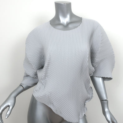 NU London Black Label Asymmetric Pleated Top Light Gray Size 0 Short Sleeve Blouse