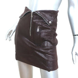 RtA Gisele Mini Biker Skirt Bordeaux Stretch Leather Size 8