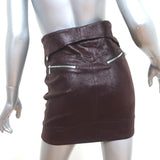 RtA Gisele Mini Biker Skirt Bordeaux Stretch Leather Size 8