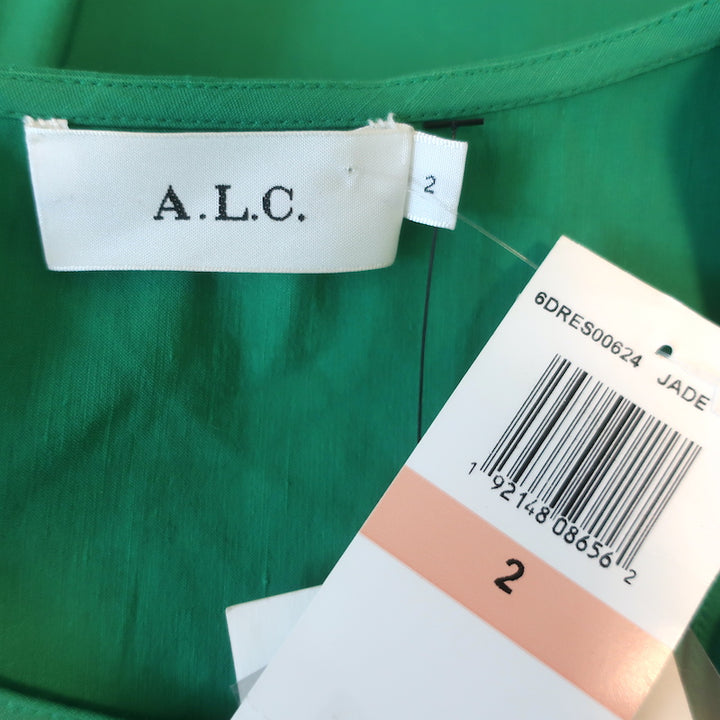 A.L.C. Asymmetric Gathered Mini Dress Jina Jade Stretch Linen Size 2 NEW