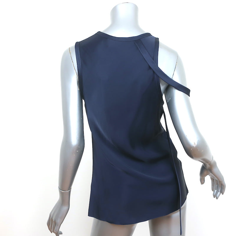 Helmut Lang Harness Shoulder Tank Top Ink Blue Satin Size Small NEW