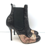 Oscar de la Renta Two Tone Sequin Ankle Boots Black/Copper Size 40