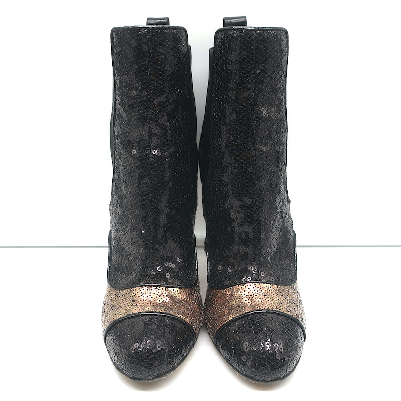 Oscar de la Renta Two Tone Sequin Ankle Boots Black/Copper Size 40