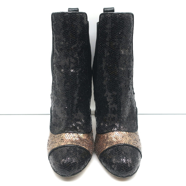 Oscar de la Renta Two Tone Sequin Ankle Boots Black/Copper Size 40