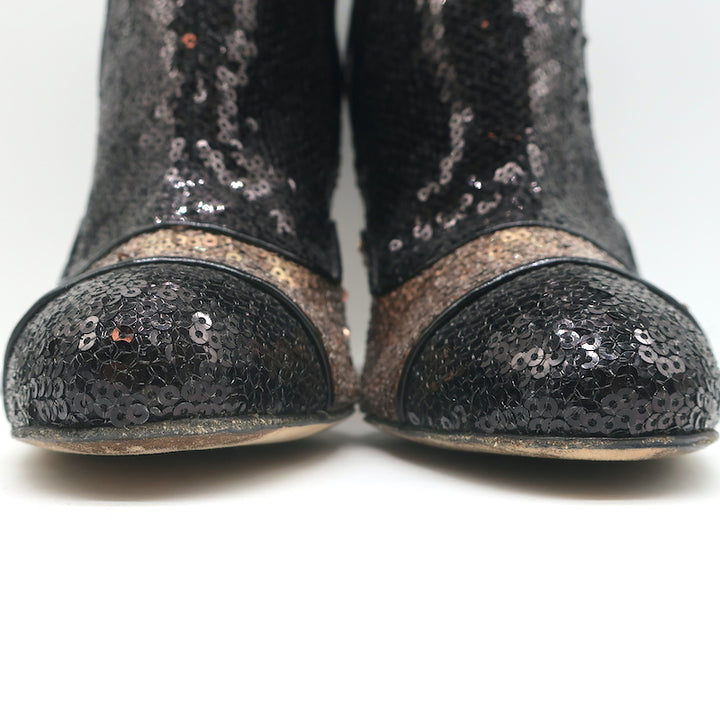 Oscar de la Renta Two Tone Sequin Ankle Boots Black/Copper Size 40