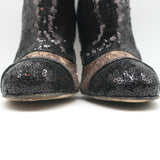 Oscar de la Renta Two Tone Sequin Ankle Boots Black/Copper Size 40