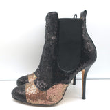 Oscar de la Renta Two Tone Sequin Ankle Boots Black/Copper Size 40