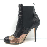 Oscar de la Renta Two Tone Sequin Ankle Boots Black/Copper Size 40