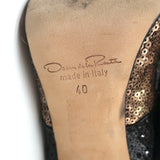 Oscar de la Renta Two Tone Sequin Ankle Boots Black/Copper Size 40