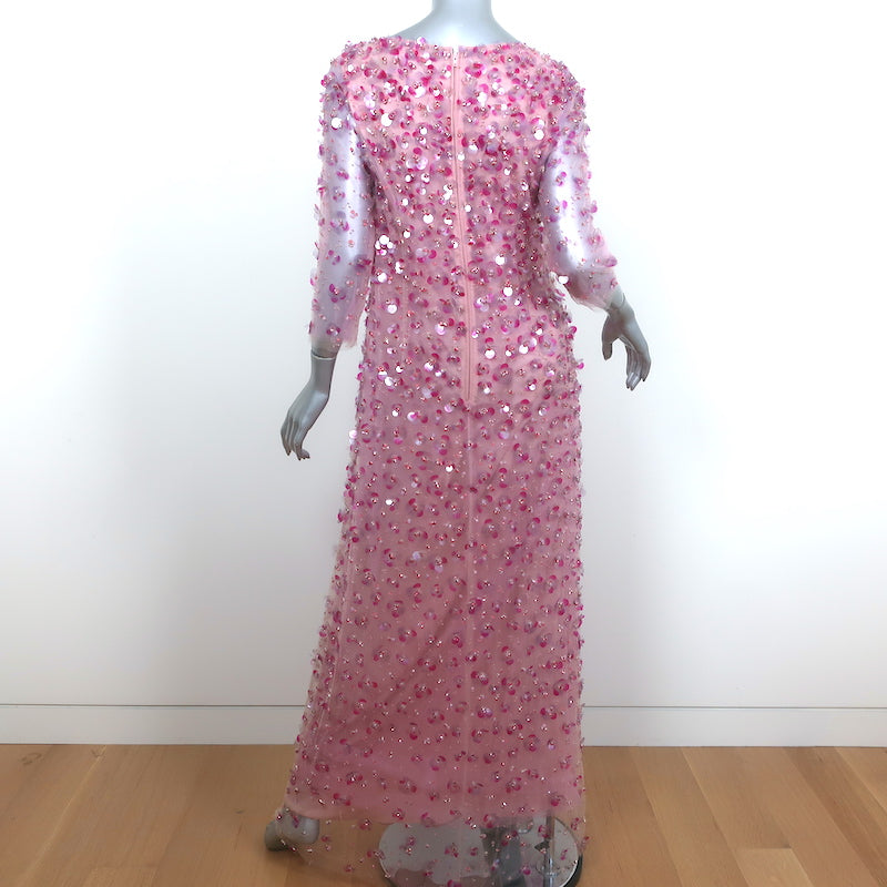 Carolina Herrera Floral Pailette Embellished Tulle Maxi Dress Pink Size 4