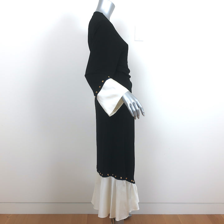 Tory Burch Mixed Material Wrap Dress Black Jersey &amp; Cream Satin Size Small NEW