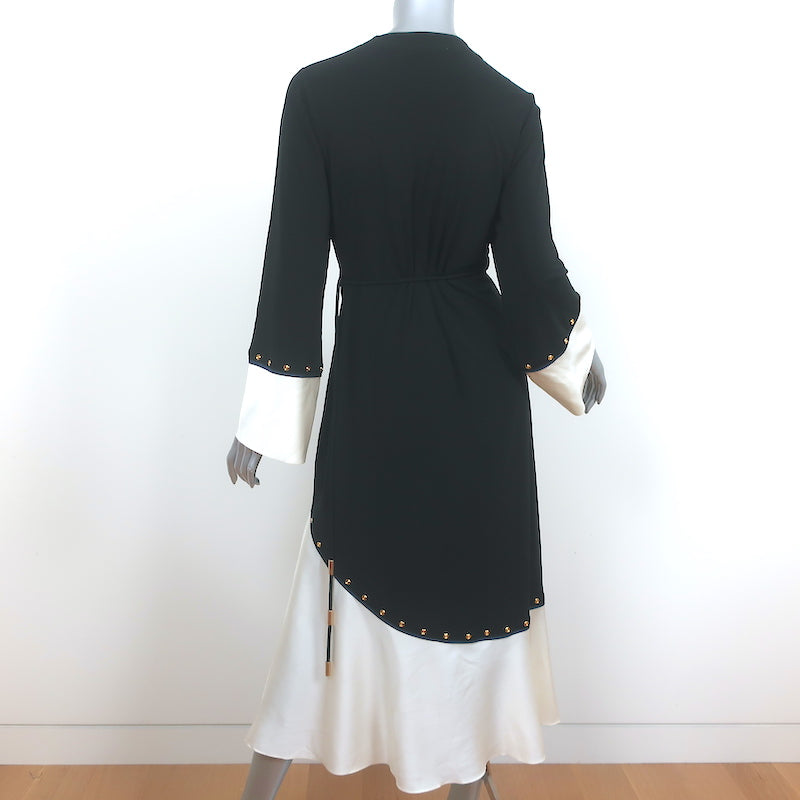 Tory Burch Mixed Material Wrap Dress Black Jersey &amp; Cream Satin Size Small NEW