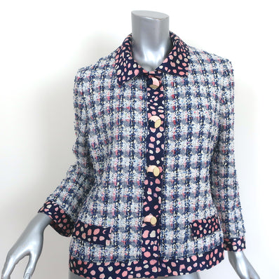 Oscar de la Renta Sequined Tweed Jacket Blue/Pink Cotton-Blend Size 12 NEW