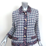Oscar de la Renta Sequined Tweed Jacket Blue/Pink Cotton-Blend Size 12 NEW