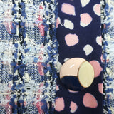 Oscar de la Renta Sequined Tweed Jacket Blue/Pink Cotton-Blend Size 12 NEW