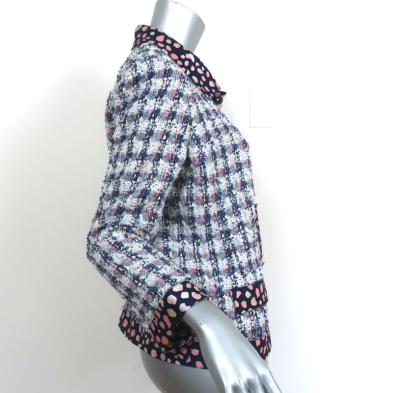 Oscar de la Renta Sequined Tweed Jacket Blue/Pink Cotton-Blend Size 12 NEW